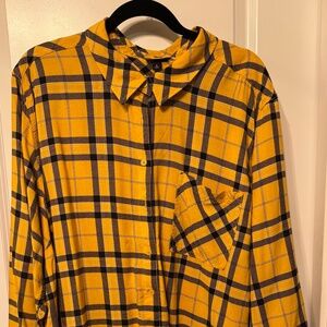 Torrid Lizzie Yellow & Black Plaid Challis Button-Up Shirt – Size 4
